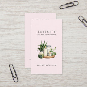 Carte De Visite Illustration d'aquarelle moderne Blush QR Code Spa