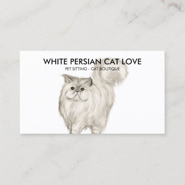 Carte De Visite Illustration de chat perse blanc aquarelle (Devant)