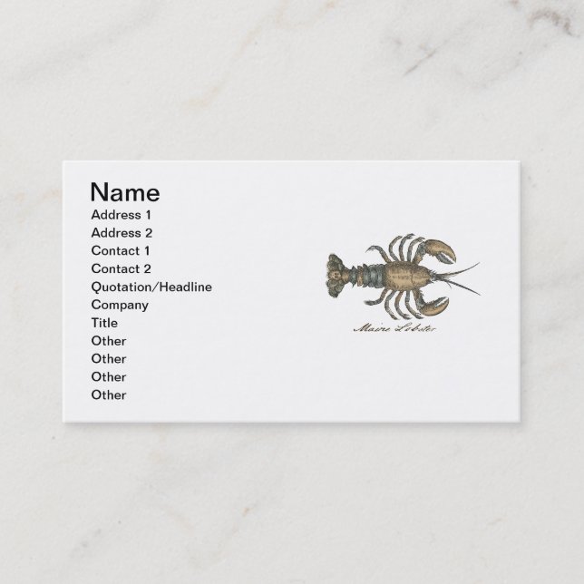 Carte De Visite Illustration de homard, fruits de mer du Maine (Devant)