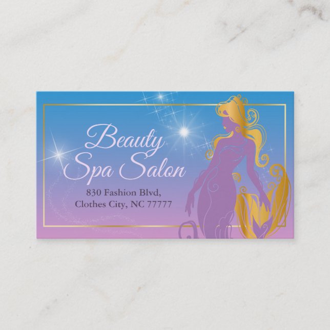 Carte De Visite Illustration de la sirène d'un salon de beauté de  (Devant)