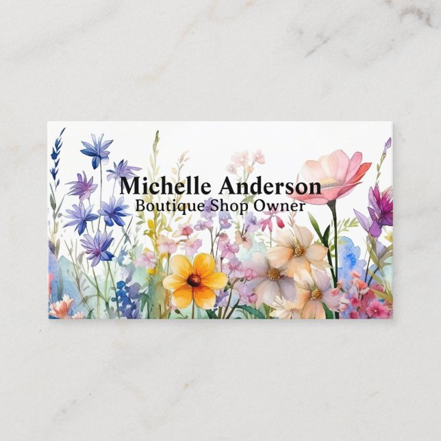 Carte De Visite Illustration de l'aquarelle des fleurs sauvages (Devant)