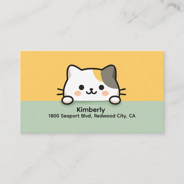 Carte De Visite Illustration du chat Cute Kawaii Calico (Devant)