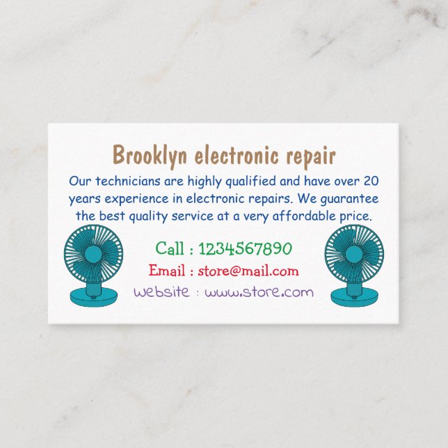 Carte De Visite Illustration du ventilateur (Devant)