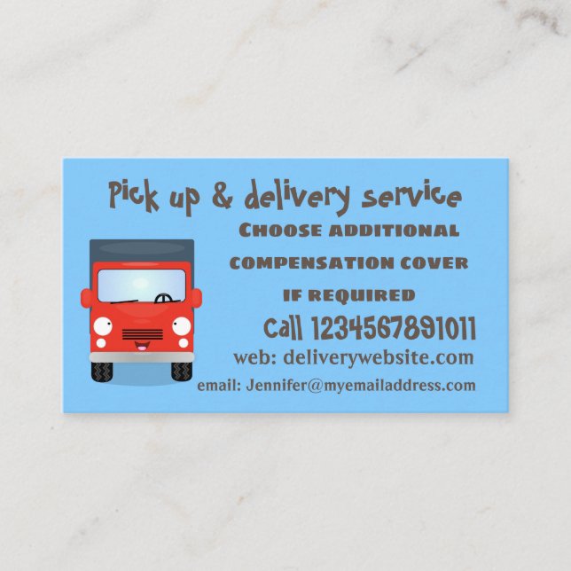 Carte De Visite Illustration d'un camion kawaii rouge mou (Devant)
