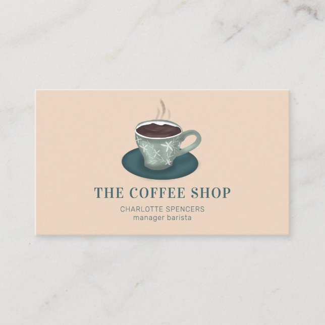 Carte De Visite Illustration d'une tasse de café vert mignon moder (Devant)