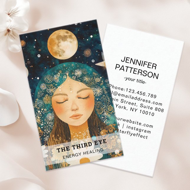 Carte De Visite Illustration femme énergie Heiler Reiki Spirituell (Woman Illustration Energy Heiler Reiki Spirituell Business Card)