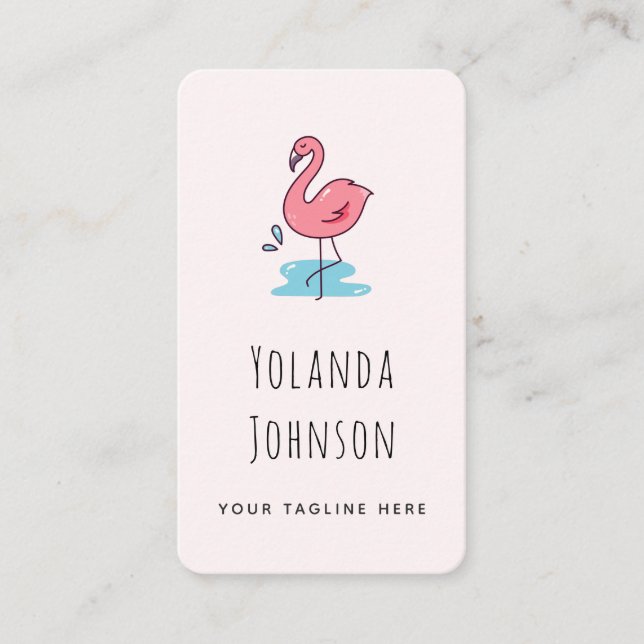 Carte De Visite Illustration Flamant rose rose Ajouter Logo & Médi (Devant)