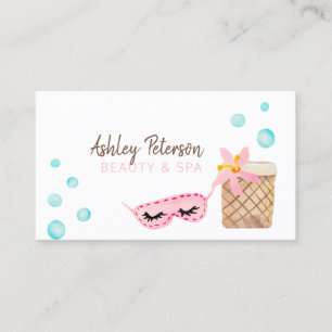 Carte De Visite Illustration florale d'aquarelle rose Spa de beaut