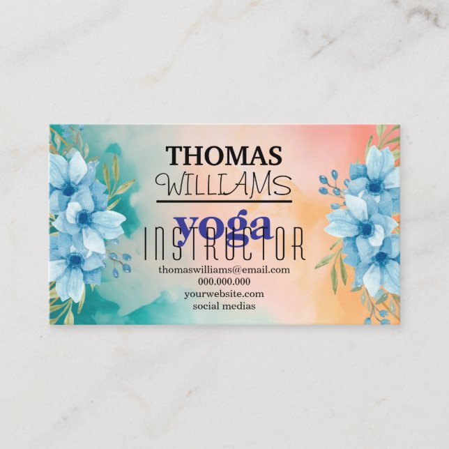 Carte De Visite Illustration florale professeur de yoga Mandala He (Devant)