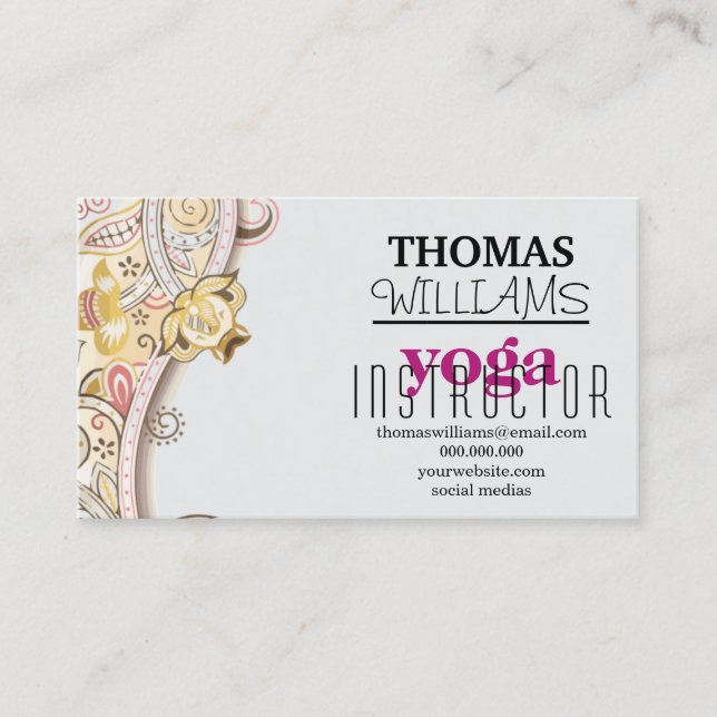 Carte De Visite Illustration florale professeur de yoga Mandala He (Devant)