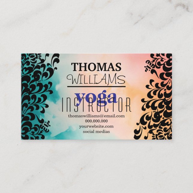 Carte De Visite Illustration florale professeur de yoga Mandala He (Devant)