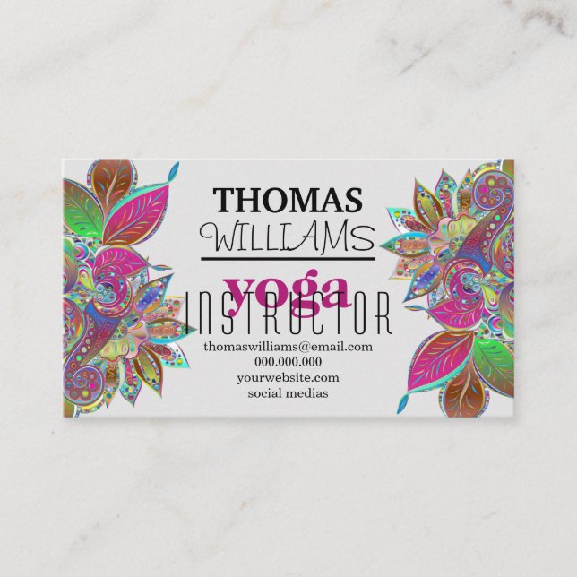 Carte De Visite Illustration florale professeur de yoga Mandala He (Devant)