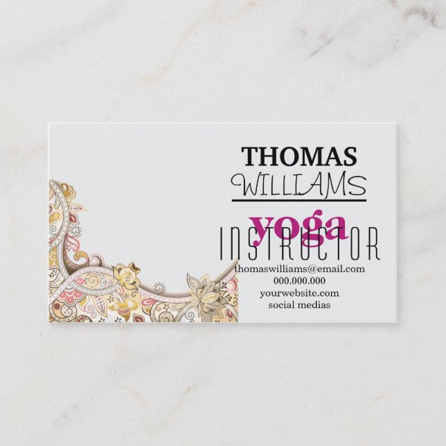 Carte De Visite Illustration florale professeur de yoga Mandala He (Devant)