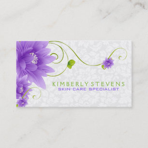 Carte De Visite Illustration Florale Violette Blanche Et Verte