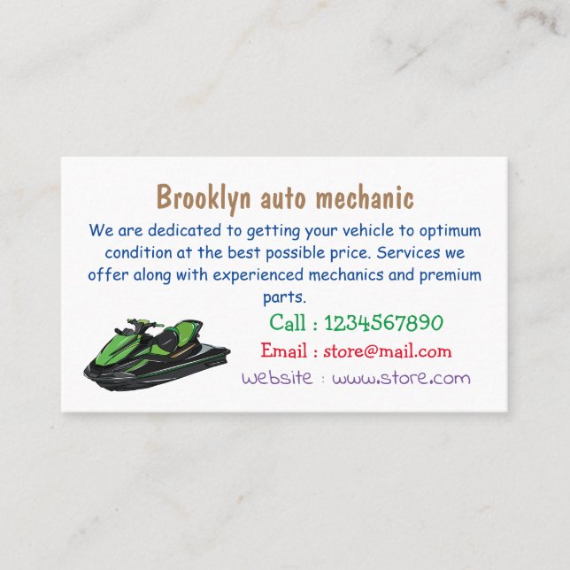 Carte De Visite Illustration Jet ski (Devant)