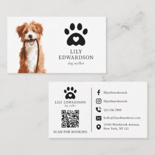 Carte De Visite Illustration mignonne Code QR pour promeneur de ch
