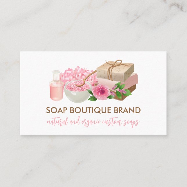 Carte De Visite Illustration rose Fabricant de savon artisanal art (Devant)