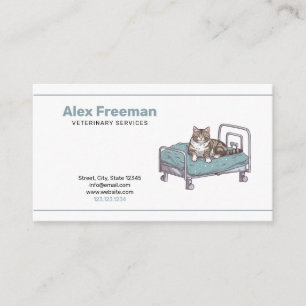 Carte De Visite Illustration simple de chat noir et vert Vétérinai