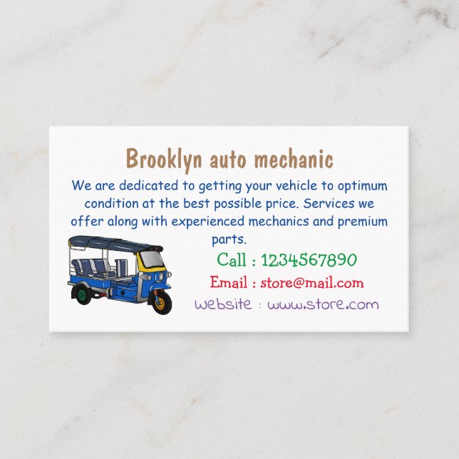 Carte De Visite Illustration Tuk tuk (Devant)