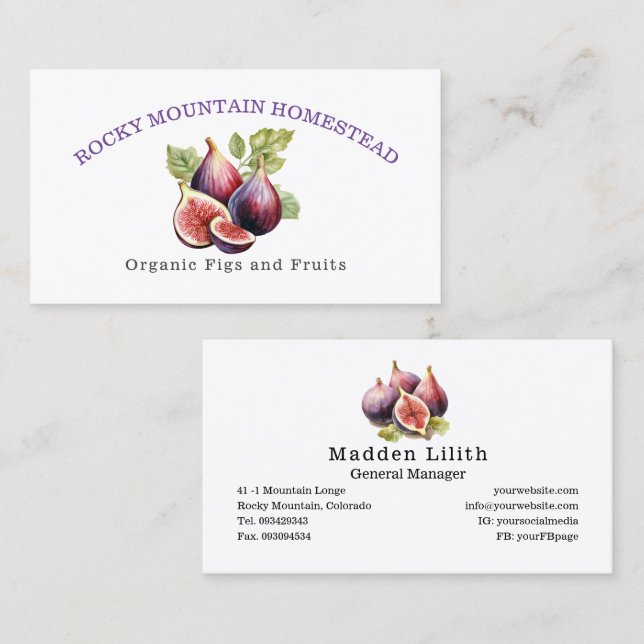 Carte De Visite Illustration végétale biologique des fruits à figu (Devant / Derrière)