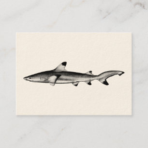 Carte De Visite Illustration vintage de requin de récif - noir
