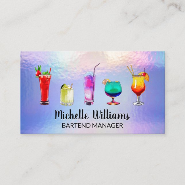 Carte De Visite Illustrations de boissons mixtes | Pastel Foil (Devant)