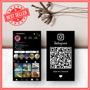 Carte De Visite Immobilier Agent Realtor Instagram Black QR Code