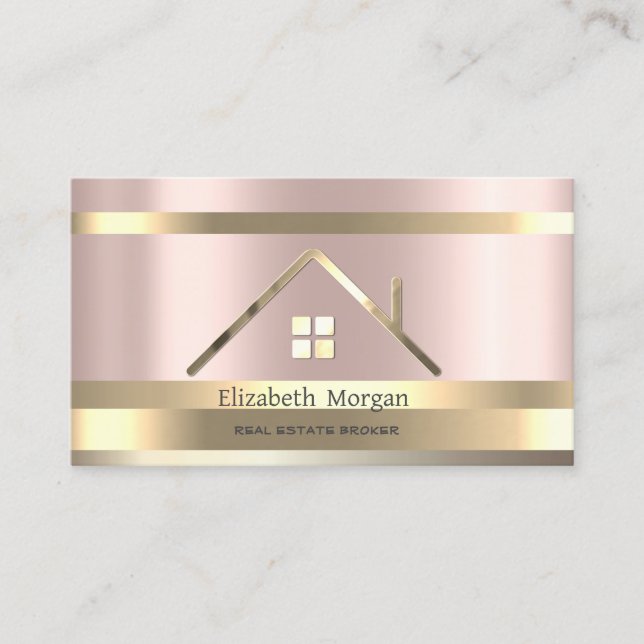 Carte De Visite Immobilier Gold Stried House Toit Rose Or (Devant)