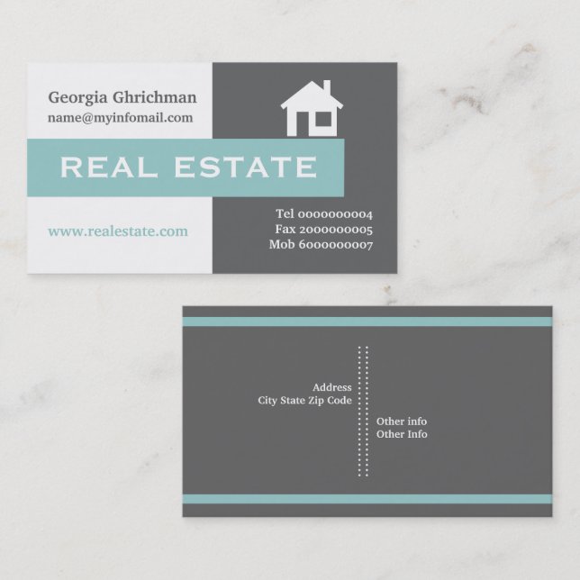 Carte De Visite Immobilier gris, blanc, bleu accrocheur (Devant / Derrière)