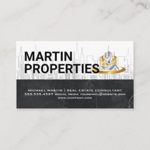 Carte De Visite Immobilier   Logo en métal de ville du centre-vill