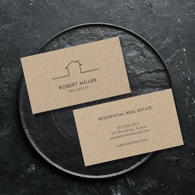 Carte De Visite Immobilier Maison Logo Realtor Kraft (Créateur téléchargé)