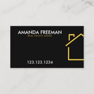Carte De Visite Immobilier minimaliste Gold & Black House Outline