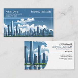 Carte De Visite Immobilier Moderne Blue Skyline 