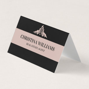 Carte De Visite Immobilier professionnel élégant rose et bleu mari