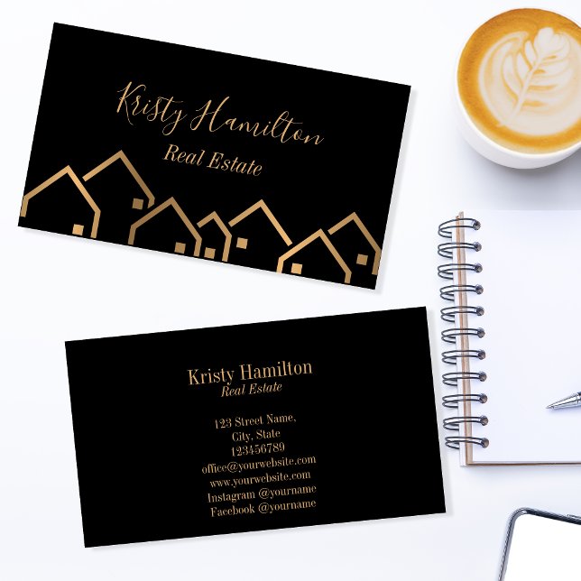 Carte De Visite immobilier professionnel maison courtier or (Créateur téléchargé)
