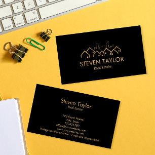 Carte De Visite immobilier professionnel maison courtier or noir