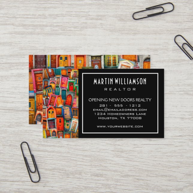 Carte De Visite Immobilier professionnel Portes classiques moderne (Devant/Arrière en situation)