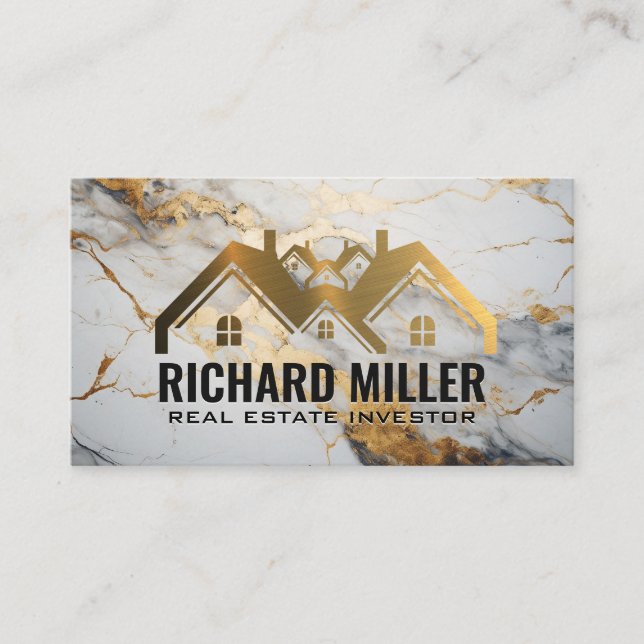 Carte De Visite Immobilier | Résidentiel | Marbre à huile d'or (Devant)