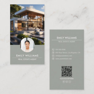 Carte De Visite Immobilier Sage Vert Photo QR Code Médias sociaux