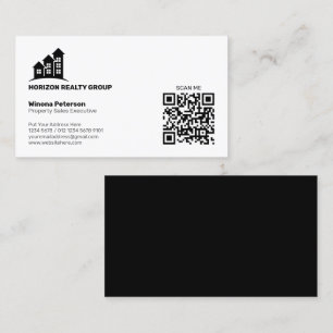 Carte De Visite Immobilier simple noir et blanc QR Code One Side
