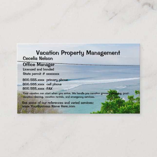 Carte De Visite Immobiliers de vacances de propriété de plage (Devant)