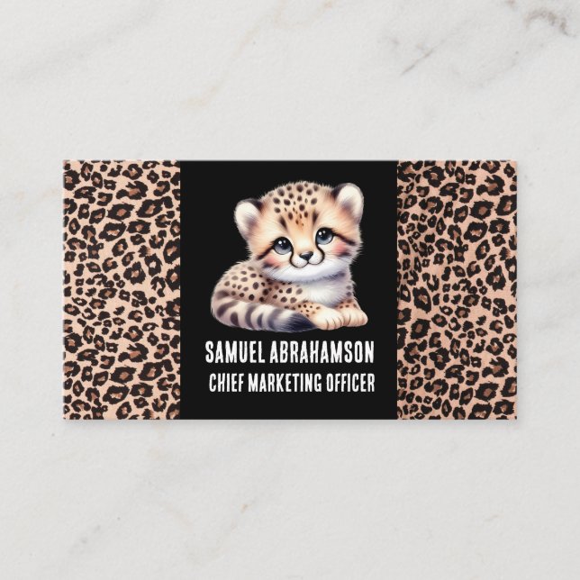 Carte De Visite Impression léopard Kawaii Premier  (Devant)