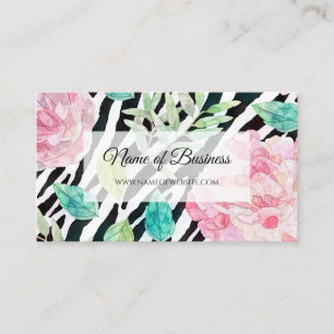 Carte De Visite Impression Zèbre Chic Avec Fille Rose Floral