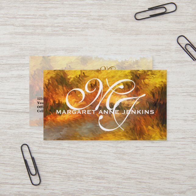 Carte De Visite Impressionniste Golden Hues Monogramme (Devant/Arrière en situation)