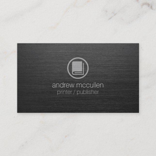 Carte De Visite Imprimante Publisher Book Icon Dark Brusk Metal (Devant)