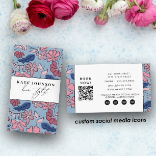Carte De Visite Imprimé Floral Salon Coiffeur Maquillage