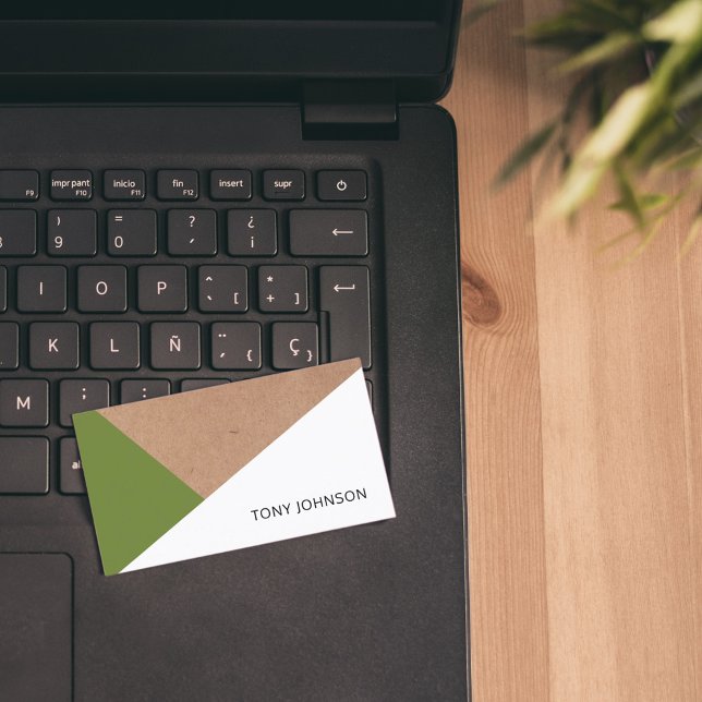 Carte De Visite Imprimé moderne Kraft Olive Green Blanc Géométriqu (Créateur téléchargé)
