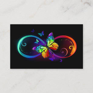 Carte De Visite Infini vibrant avec papillon arc-en-ciel sur noir