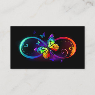 Carte De Visite Infini vibrant avec papillon arc-en-ciel sur noir