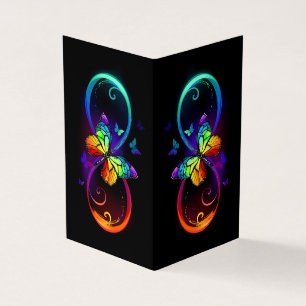 Carte De Visite Infini vibrant avec papillon arc-en-ciel sur noir